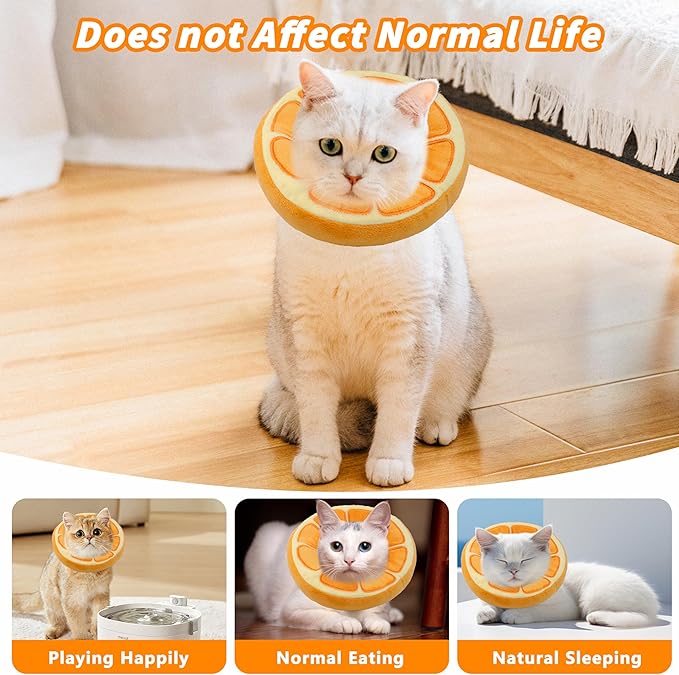 Soft Cat Cone Collar, Cute Cat Recovery Collar Suitable for Small, Medium, Large Cats,Elizabethan Neck Collar for Cats After Surgery (Orange, Small)
