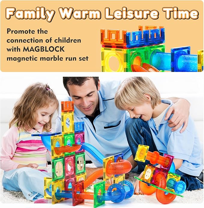 MAGBLOCK 85Pcs Marble Run Magnetic Tiles Toy Building Blocks STEM Educational Child Brain Development Kit Magnet Construction Toys for Boys Girls Kids Age 5 6 7+ Years Old