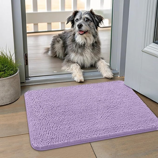 Smiry Dog Door Mat for Muddy Paws 24x16, Absorbs Moisture and Dirt Doormat, Non-Slip Washable Quick Dry Chenille Front Door Mat Indoor Entrance, Entryway Carpet for Inside Floor, Lavender