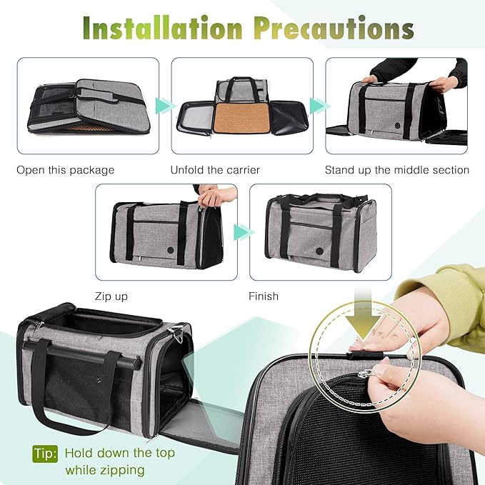 YUDODO 25 lbs Lightproof Soft Sided Large Cat Carrier for Small Dog Pet Airline Approved Travel Bag Puppy Carriers with Side Pockets & Reflective Mesh, Foldable Portable for Outdoor Car Grey