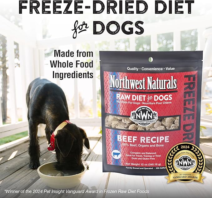 Northwest Naturals Freeze-Dried Beef Dog Food - Bite-Sized Pieces - Grain-Free, High-Protein, Raw Diet, Human-Grade, Limited Ingredients, All Natural, Nutrient-Dense, 12 Oz (Pack of 2)