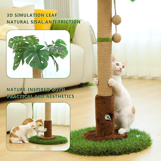 Cat Scratching Post for Indoor Cats and Kitten - 35.43" Tall Cat Scratching Post with Sisal Rope,Palm Tree Cat Scratch Post with Hanging Ball