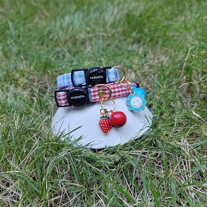 2 Pack Cotton Breakaway cat Collars with Bell,Safety Quick Release Pendant Cute Kitten Collar,Adjustable 20-30cm (Red+Vista Blue, 20-30cm)