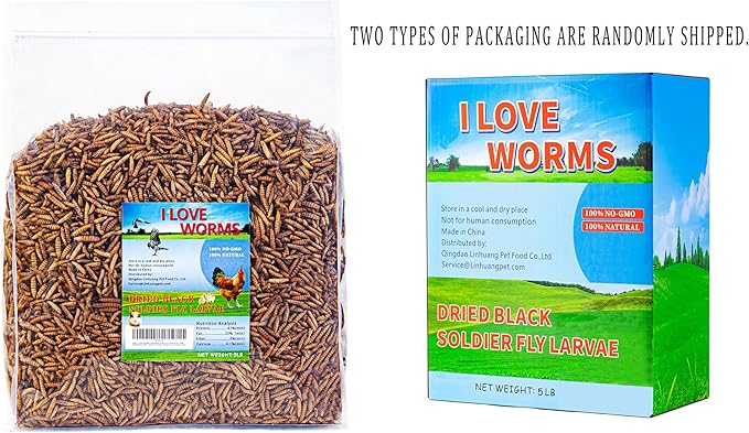 I LOVE WORMS Dried Black Soldier Fly Larvae (5lb), 100% Natural Non-GMO, Treat for Chickens, More Calcium Chicken Feed Than Mealworms