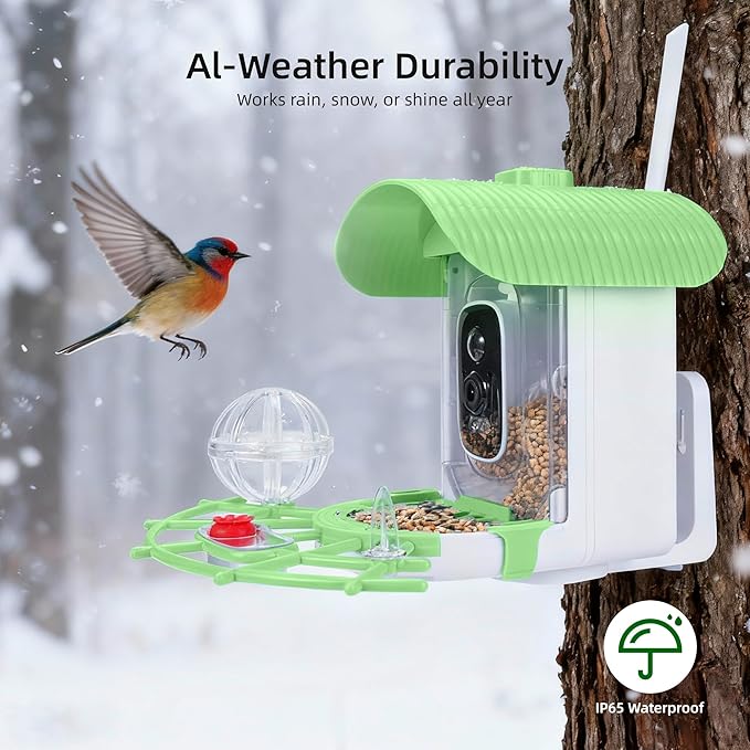 Bird Feeder with Camera, Smart Bird Cam with AI Identify BirdSpecies, Auto Record BirdVideo, Instant Notifications, 2K Video Live Stream Camera with Solar Panel for Birds Lover