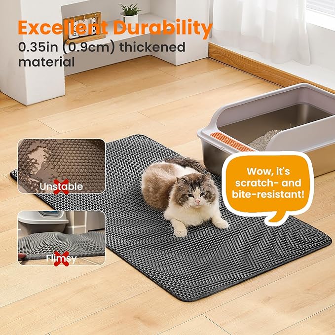 Jumbo Cat Litter Mat, 46x26 Inches Double Layer Honeycomb Litter Trapping Mat, Non Slip Waterproof Urine Proof Extra Large Cat Litter Box Mat, Kitten Supplies and Essentials, XXL, Black