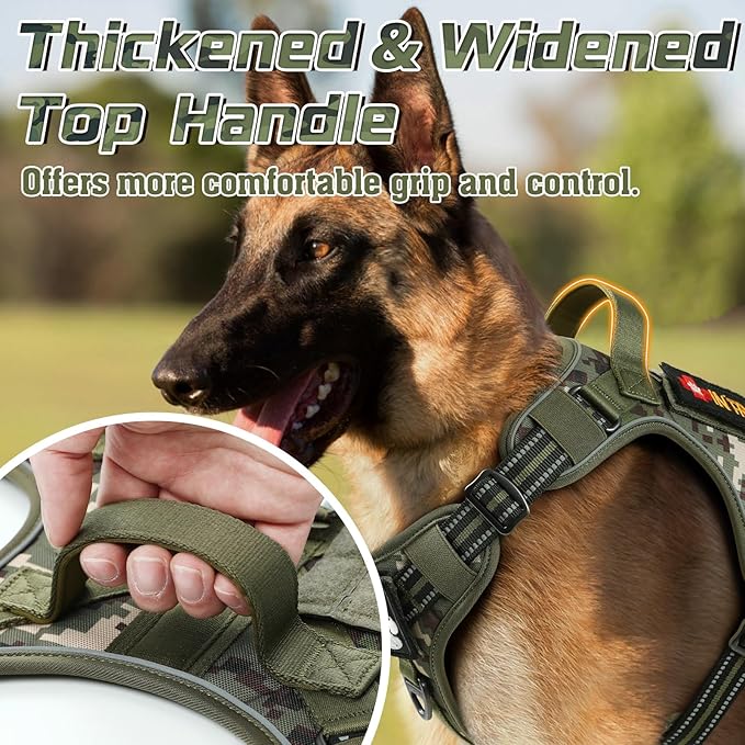 rabbitgoo Tactical Dog Harness for Small Dogs, No Pull Military Service Vest with Handle & Molle, Easy Control for Training Walking, Adjustable Reflective Straps, Green camo, S