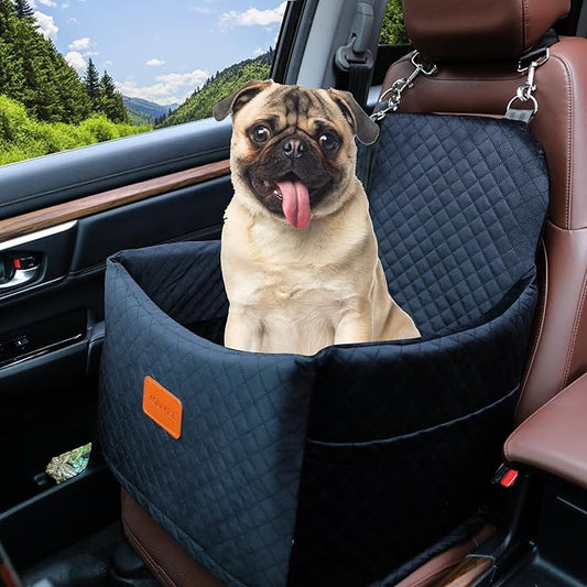 Youvee Dog Booster Car Seat,Interior Height 6 Inches Pet Car Travel Seat for Small Dog 10 15 20 25 30 lbs,for car Front/Back Seat,Safety,Comfortable,Fully Detachable and Washable(View Ⅰ-Black)