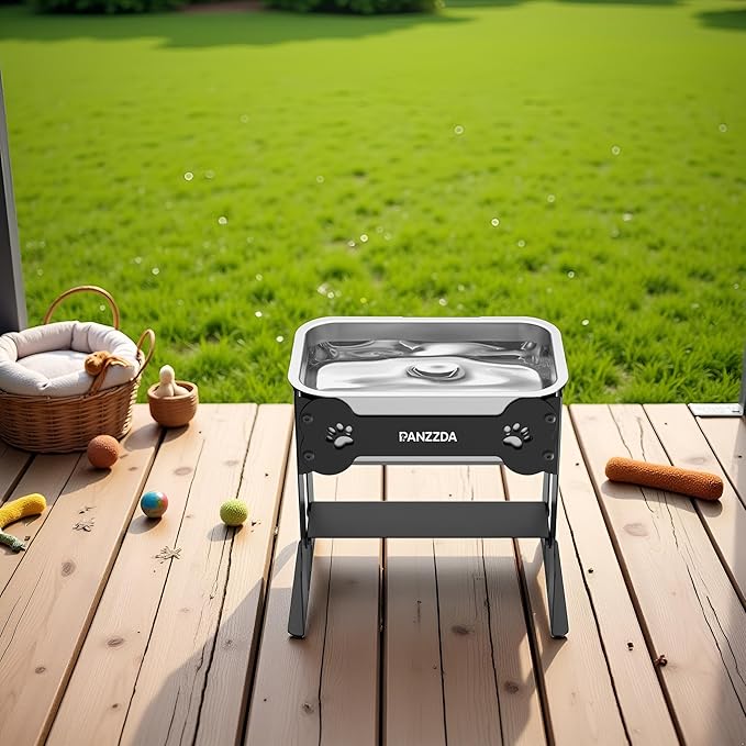 4L Elevated Dog Water Bowl for Large Breeds - 12.5" High Stainless Steel Raised Dog Bowl with Full Metal Stand, Non-Slip Feeding Station for Joint Pressure Relief, Easy-Clean for Indoor & Outdoor Use