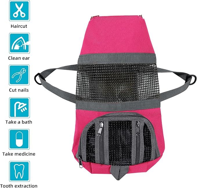 Cinf Cat Nail Clipping Cleaning Grooming Restraint Bag No Scratching Biting for Bathing Nail Trimming Injecting Examining(Rose Red,M)