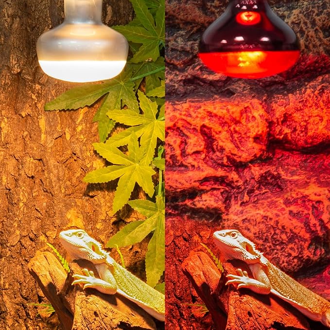 REPTI ZOO 75W Reptile Heat Lamp Bulb, 2PCS Day & Night Basking Spot Light Combo Pack Includes Infrared Heat Lamp and UVA Daylight Heating Lamp Basking Light