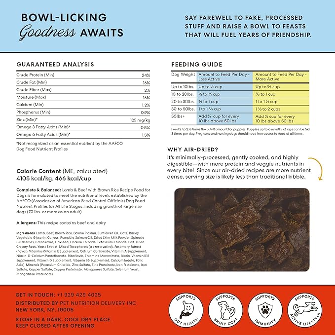 The Pets Table Lamb & Beef with Brown Rice Air Dried Dog Food, 3 lbs / 48 oz Bag