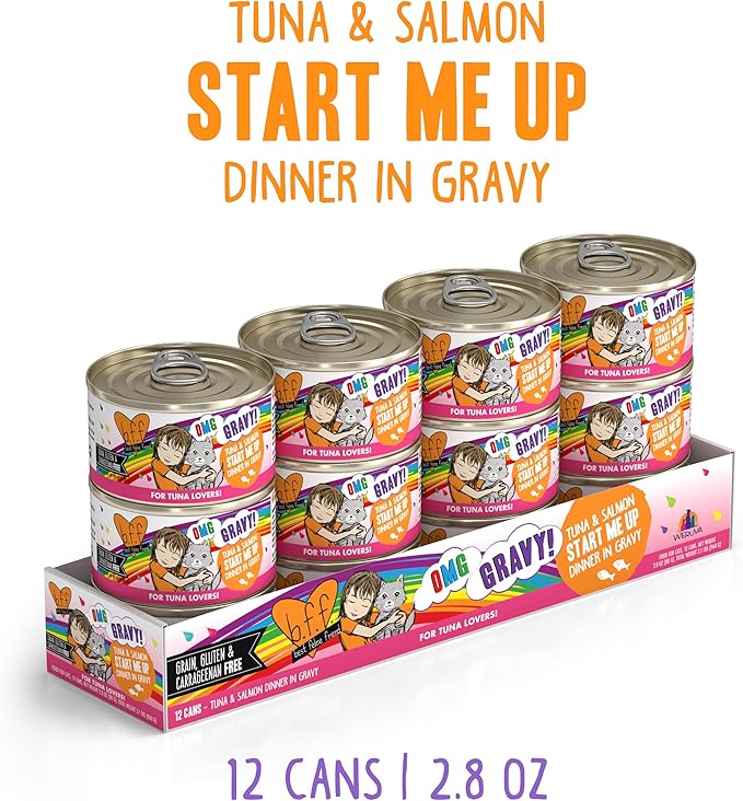 Weruva B.F.F. OMG - Best Feline Friend Oh My Gravy!, Tuna & Salmon Start Me Up with Tuna & Salmon, 2.8oz Can (Pack of 12)