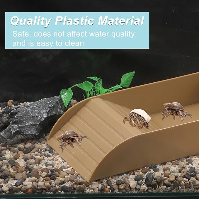 Tortoise Food Dish with Ramp, Plastic Reptile Water Bowl, Tortoise Water Pool, Reptile Climbing Ramp for Turtles Lizards, 13.98"x7.87"x2.36", Brown