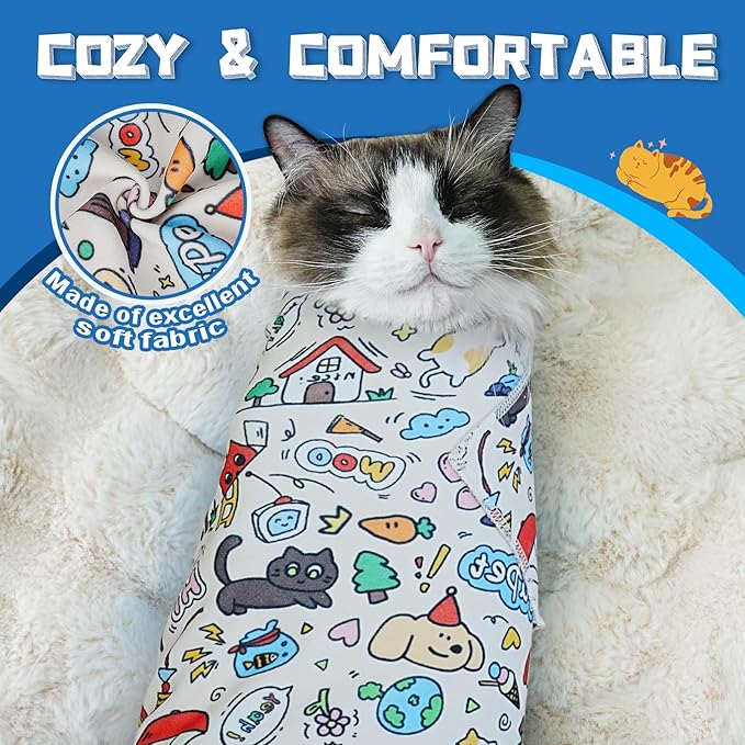 Supet Cat Grooming Wrap for Cutting Nails, 2025 Self-Adherent Cat Wrap, Anti-Escape Calming Cat Swaddle Wrap for Medicine, Nail Clipping, Teeth Brushing, Ear Cleaning (Cartoon, M)