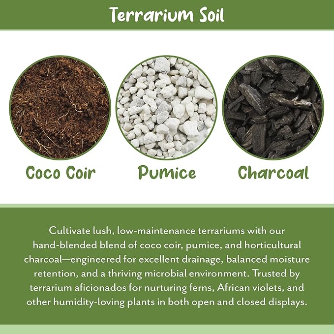 Soil Sunrise Terrarium Potting Soil Mix (4 Quarts) w/Blended Filtering Charcoal Custom Made for Terrariums