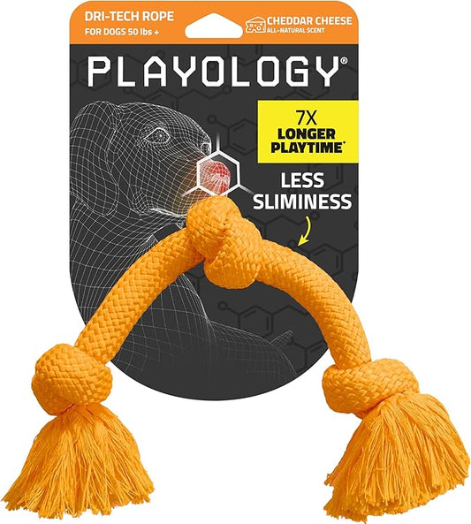 Playology Dog Toys | Dri-Tech Rope Toy Tug of War Rope for Aggressive Chewers | Jumbo Cheddar Cheese Scented Toy - Easy to Clean and Made from Non Toxic Materials