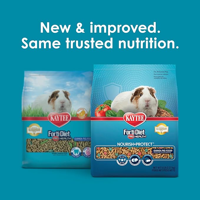 Kaytee Forti-Diet Pro Health Nourish+Protect Guinea Pig Food, Comprehensive Nutrition Backed by Science, Digestive Health, Immune Support, 5 pounds