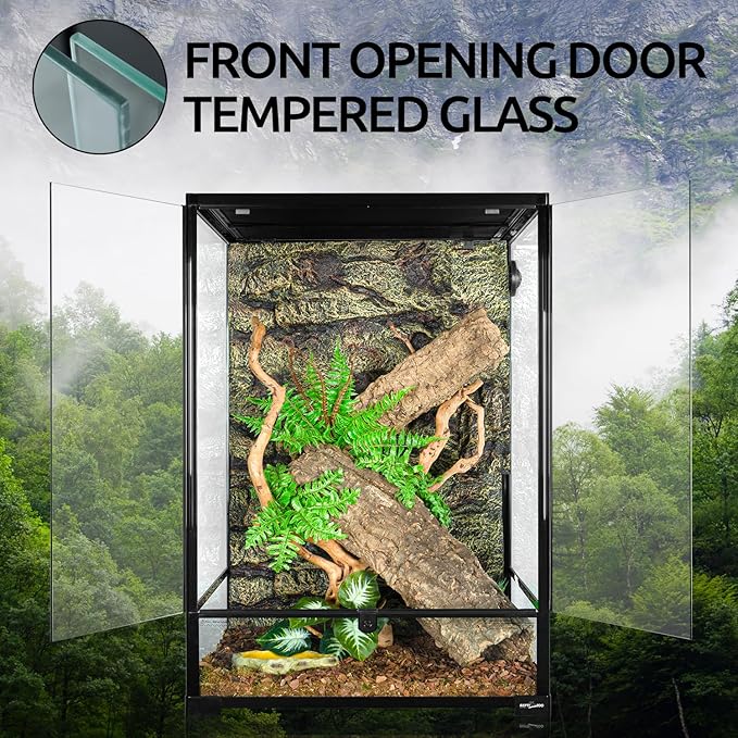 REPTIZOO 90 Gallon Reptile Terrarium 24" x 24" x 36" Large Glass Reptile Tank, Tall Terrarium with Front Opening Door and Top Screen Ventilation Easy Assembly Habitat Tank