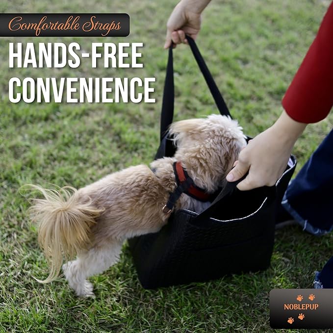 Luxury Woven Dog Purse Carrier for Small Dogs - Cozy Faux Leather, Dog Carrier Purse with Secure Harness Clip, Black Dog Tote Bag for Small Dogs and Puppies