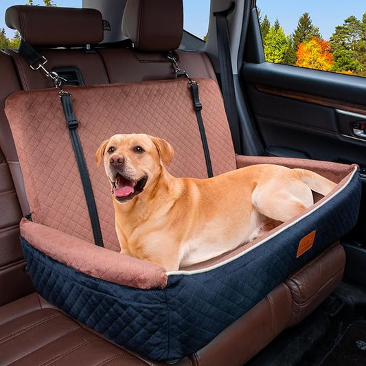 Youvee Dogs Car Seat and Bed 2 in 1,Pet Car Bed for 2 Small or 1 Medium/Large Dog up to 60 lbs,Dog Booster for car Back Seat,Comfortable,Fully Detachable and Washable(Black Outside Brown Inside)