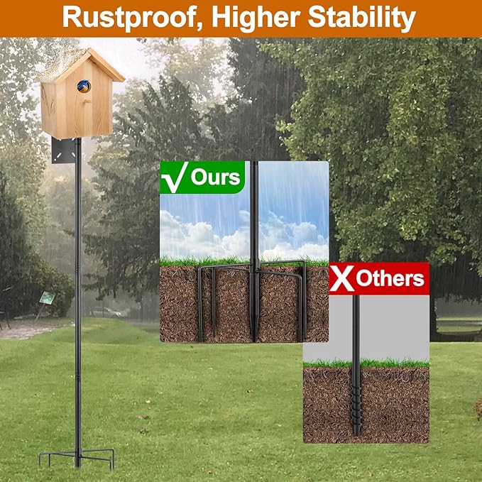 Bird Feeder Pole,92'' Bird House Pole Mount with 5-Prong Base,Adjustable Hummingbird Feeder Stand for Birds Watching,Weather Station,Heavy-Duty Rustproof Metal Mounting Kit