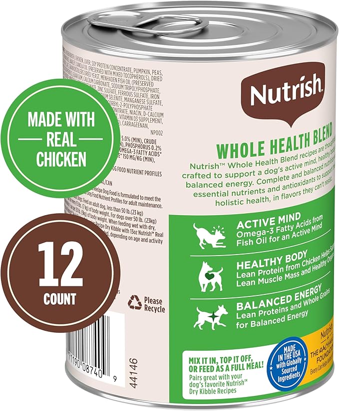 Nutrish Rachael Ray Wet Dog Food Chunks in Gravy Real Chicken & Veggies Recipe, 13 oz. Can, 12 Count