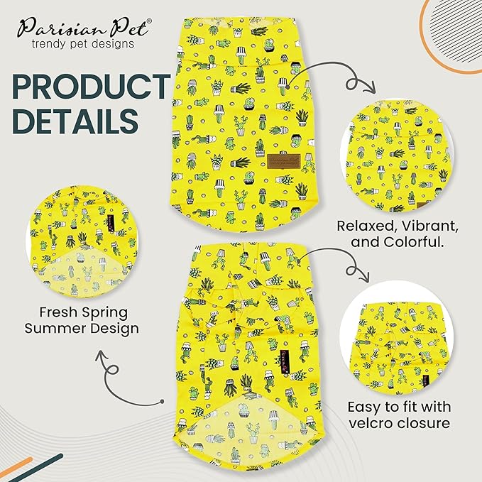Parisian Pet Cactus Cap Dog Beach Outfit - 100% Cotton Summer Clothes - Stylish Dog Costume - Breathable, Cool & Machine Washable - XL