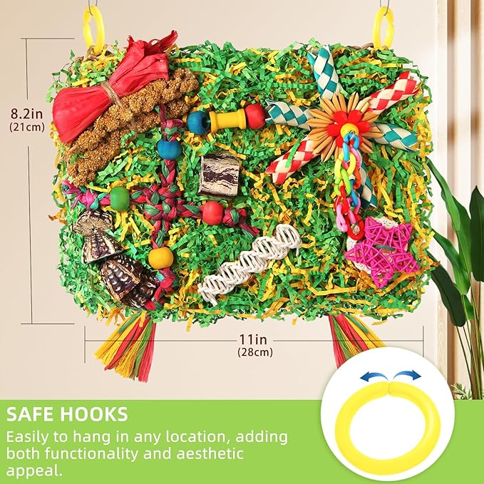 Bird Toys Parakeet Toys,Large-Sized Parrot Foraging & Shredding Cage Hanging Toys with Seagrass Mat for Budgies,Cockatiels,Lovebirds,Conures Small & Medium Parrots (Colorful with Starfruit (1PCS))