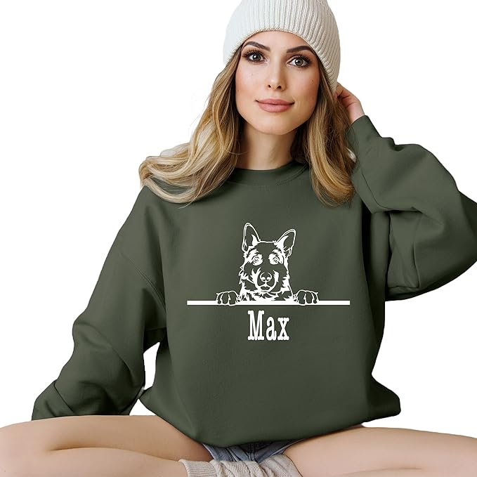 Custom Dog Mom Shirt for Women Pet Ears Sweatshirt with Name Unique Puppy Line Art Cute Dad Hoodie for DogDad Owner Lover