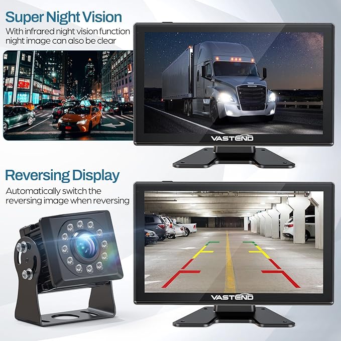 Truck Camera System Kit, Backup Camera with 10” Touch Monitor & 4 Cameras, 1080P IR Night Vision Rear View Camera for Bus, Semi-Truck, Trailer, RV, Camper, Included 64GB Card