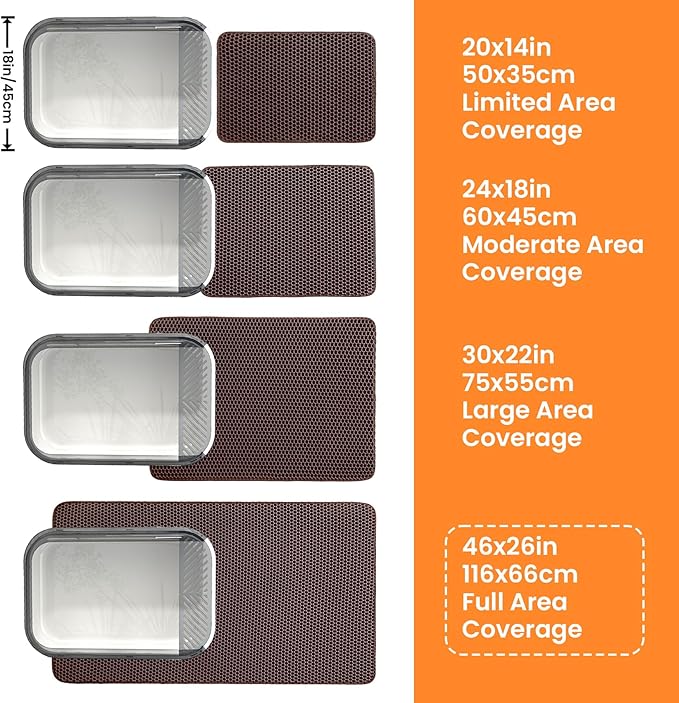 Jumbo Cat Litter Mat, 46x26 Inches Double Layer Honeycomb Litter Trapping Mat, Non Slip Waterproof Urine Proof Extra Large Cat Litter Box Mat, Kitten Supplies and Essentials, XXL, Brown