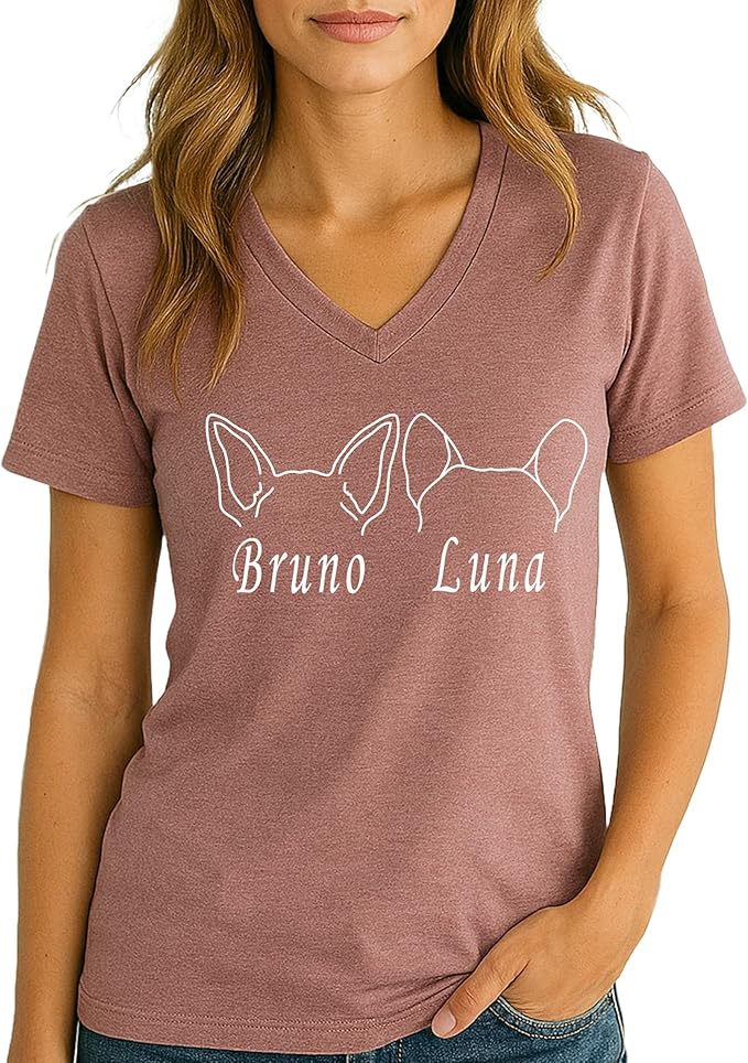 Custom Dog Mom Shirt for Women Pet Ears Sweatshirt with Name Unique Puppy Line Art Cute Dad Hoodie for DogDad Owner Lover