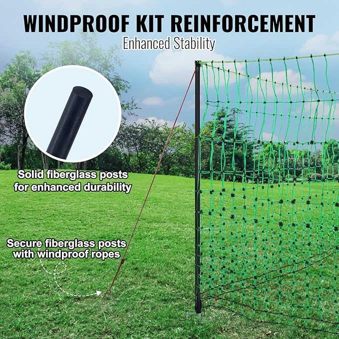 VEVOR Electric Poultry Netting, 48" H x 168' L, PE Net Fencing Kit with Posts & Double-Spiked Stakes, Utility Portable Mesh for Chickens, Ducks, Geese, Rabbits, Used in Backyards, Farms, and Ranches