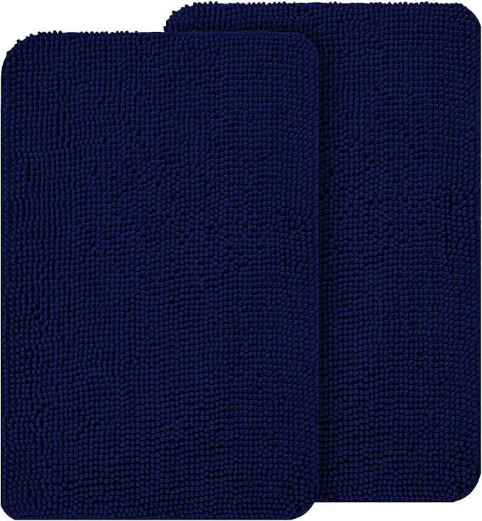 OLANLY Dog Door Mat Set 2-Piece 24x16, Absorbs Moisture and Dirt, Absorbent Non-Slip Washable Doormat, Quick Dry Chenille Mud Mat for Dogs, Entry Indoor Entryway Carpet for Inside Floor, Navy Blue