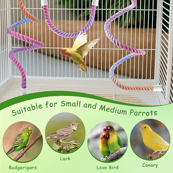3 Pcs Bird Rope Perches Gradient Color, Bendable Parrot Bird Perch Rope Stand for Cage, Stand Climbing Stand Toy for Cockatiels, Lovebirds, Budgies, Parakeets (2 Long + 1 Short)