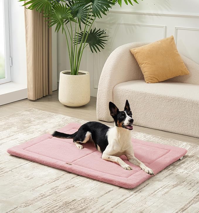 MADE 4 PETS Dog Crate Pad Bed for Large Dogs, Washable & Reversible, Anti-Slip Kennel Mat for Cozy Sleeping, Soft Fluffy Dog Bed for Indoor & Outdoor Use, 41"x29", Pink
