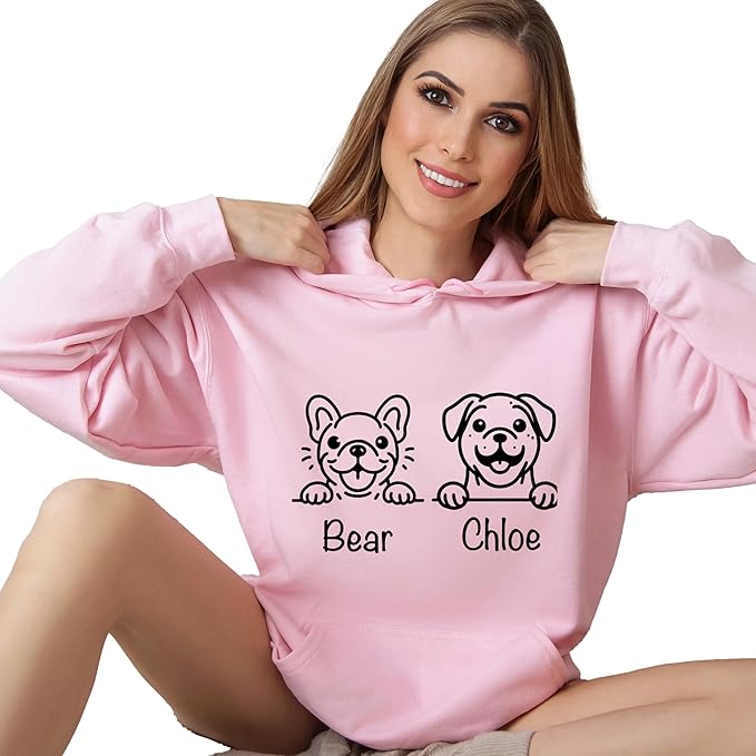 Custom Dog Mom Shirt for Women Pet Ears Sweatshirt with Name Unique Puppy Line Art Cute Dad Hoodie for DogDad Owner Lover