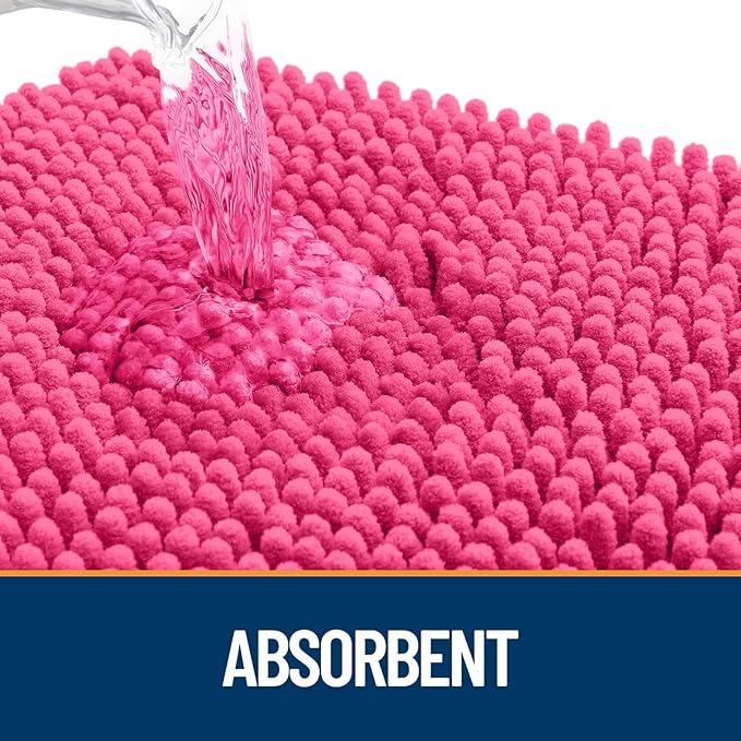 OLANLY Dog Door Mat for Muddy Paws 59x32, Absorbs Moisture and Dirt, Absorbent Non-Slip Washable Doormat, Quick Dry Chenille Mud Mat for Dogs, Entry Indoor Entryway Carpet for Inside Floor, Hot Pink