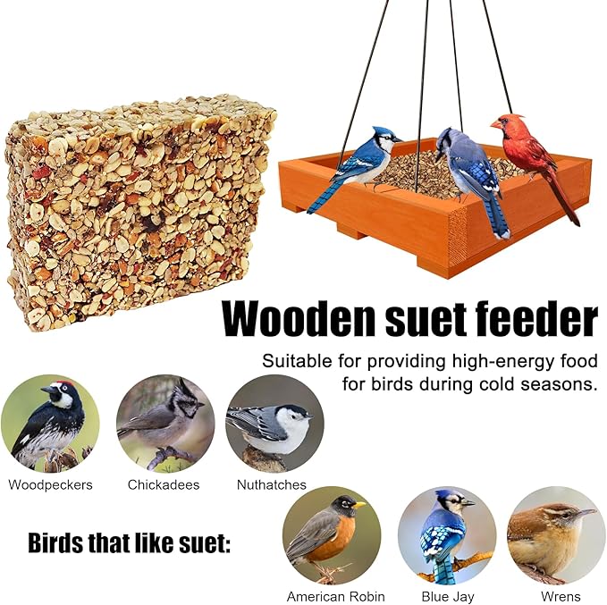 Platform feeders,Wooden Hanging Bird Feeder,Seed Feeder,Bird feeders for Outdoors,Wildlife Birds Feeders