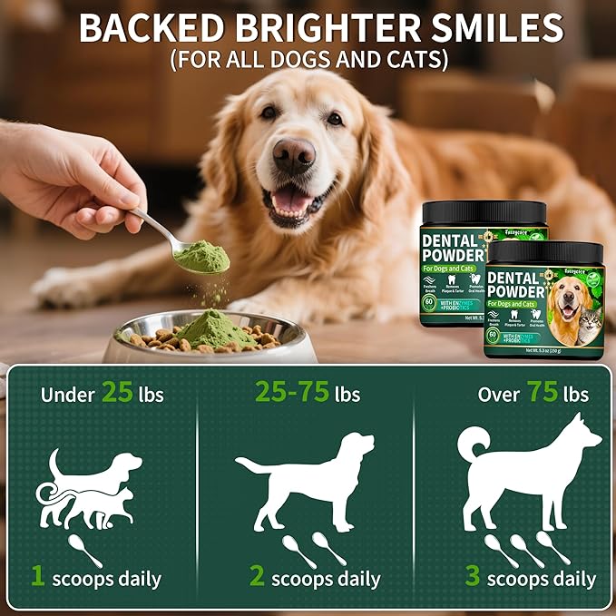 Dog Dental Powder, Dog Teeth Cleaning Powder with Natural Herbal Blend & Postbiotics, Dog Teeth Cleaning, Targets Tartar & Reduces Plaque & Bad Breath for Dogs & Cats, Mint -150Grams