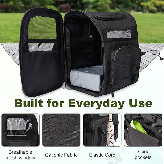 Dog Carrier Backpack for Small Dogs - Breathable Mesh Hiking Bag with Safety Buckle, Adjustable Straps and Elevated Pad - Durable for Hiking (Fits Small Cats Too, Up to 17lbs, Black)