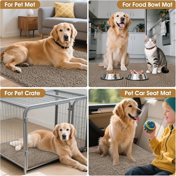 IM HOME 36" x 24" Beige Dog Door Mats for Muddy Paws, Chenille Absorbent Dog Mat, Non Slip Heavy Mud Mat for Dogs, Soft Pet Bed Mat for Entryway, Mud Paws, Inside Floor