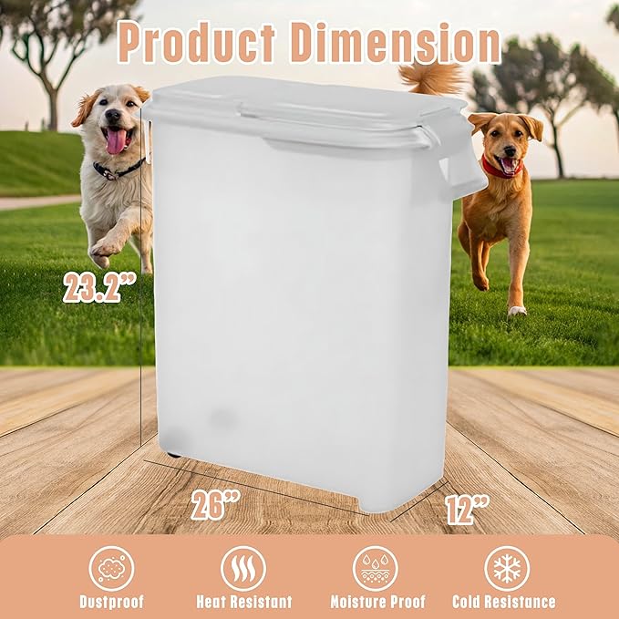 Buddeez Airtight Pet Food Storage Container - 50 QT Capacity Dog Food Storage Container, Cat Food Container, Bird Seed Storage Container, Rolling Storage Bin, Air Tight with White Lid