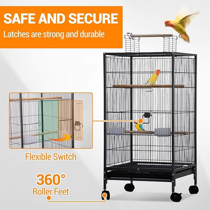 GarveeHome Small Bird Cage with Wheels, 40 Inch Parakeet Cage with Top Stand, Portable Bird Carrier for Parakeets, Canaries, Lovebirds, Small Quaker, Cockatiels, Budgie, Green Cheek