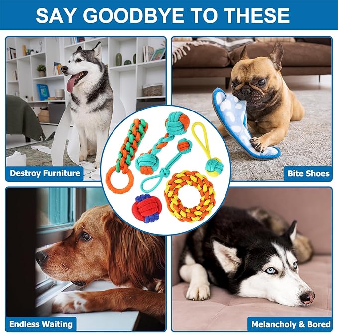 Aitmexcn Dog Rope Toys for Large and Medium Aggressive Chewers, 6 Pack Heavy Duty Dog Rope Toy for Large, Dental Cleaning Chew Toys, Tug Toy for Boredom, 100% Cotton Indestructible Pet Toy