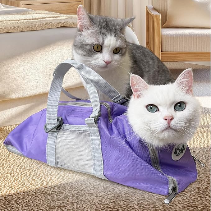 Cinf Cat Nail Clipping Cleaning Grooming Restraint Bag No Scratching Biting for Bathing Nail Trimming Injecting Examining(Taro,M)