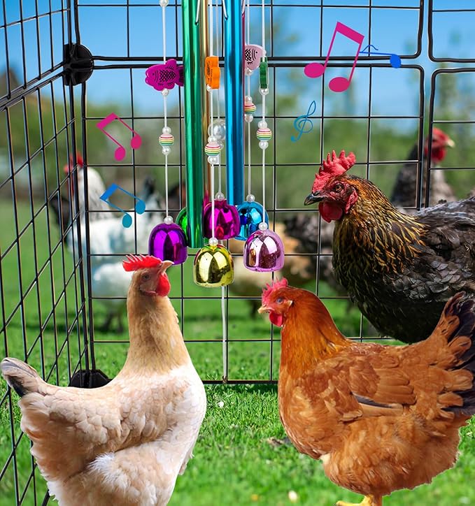 2PCS Chicken Toys for Coop, Multicolor Wind Chime Enrichment Art Hanging Chick Peck Toy with Colorful Bells, Chicken Musical Coop Accessories, Coop Toys for Hens Chicks Poultry Birds Parrots
