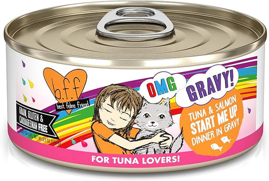 Weruva B.F.F. OMG - Best Feline Friend Oh My Gravy!, Tuna & Salmon Start Me Up with Tuna & Salmon, 5.5oz Can (Pack of 8)