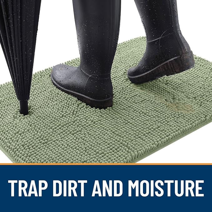 OLANLY Dog Door Mat for Muddy Paws 70x24, Absorbs Moisture and Dirt, Absorbent Non-Slip Washable Doormat, Quick Dry Chenille Mud Mat for Dogs, Entry Indoor Entryway Carpet for Inside Floor, Sage Green